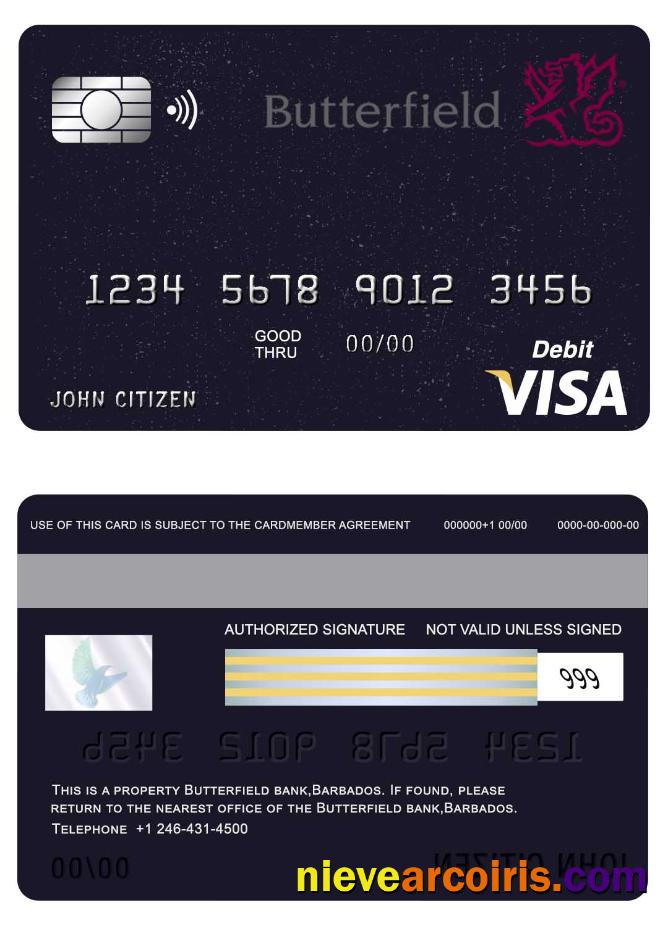 Barbados Butterfield bank visa card